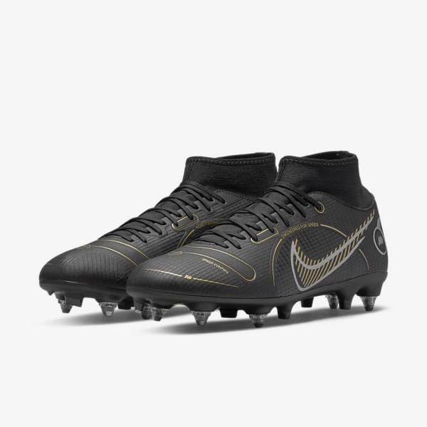 Men's Nike Mercurial Superfly 8 Academy SG-PRO Anti-Clog Traction Soft-Grounds Football Shoes Black / Metal Silver / Grey / Metal Gold | NK035VUI