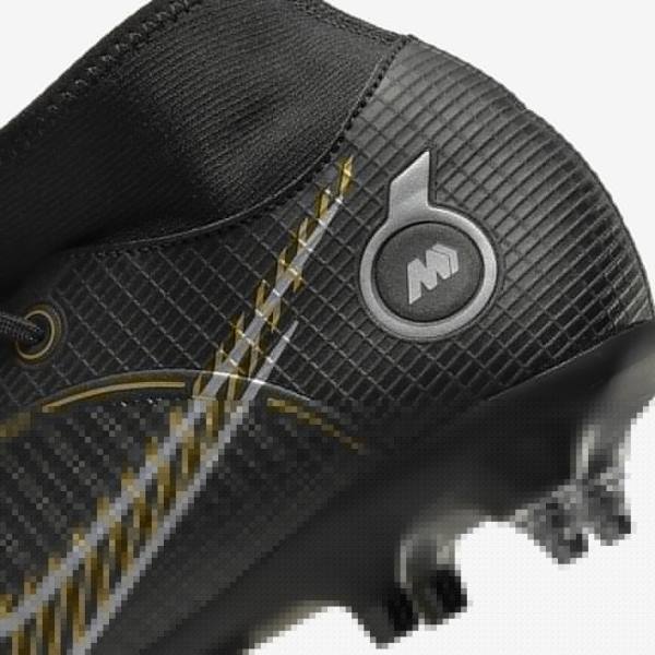 Men's Nike Mercurial Superfly 8 Academy SG-PRO Anti-Clog Traction Soft-Grounds Football Shoes Black / Metal Silver / Grey / Metal Gold | NK035VUI