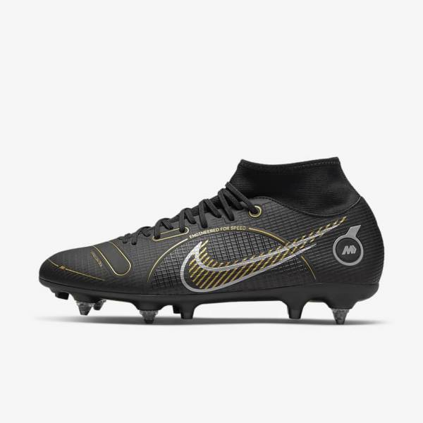 Men\'s Nike Mercurial Superfly 8 Academy SG-PRO Anti-Clog Traction Soft-Grounds Football Shoes Black / Metal Silver / Grey / Metal Gold | NK035VUI