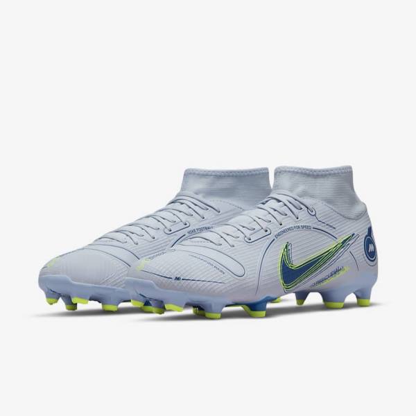 Men's Nike Mercurial Superfly 8 Academy MG Multi-Grounds Football Shoes Grey / Light Blue / Dark Blue | NK084POL