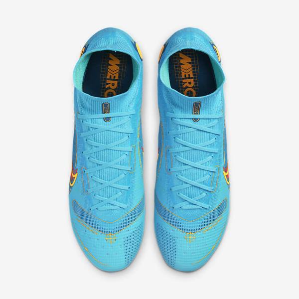 Men's Nike Mercurial Superfly 8 Elite AG Artificial-Grasss Football Shoes Blue / Orange | NK493MKI