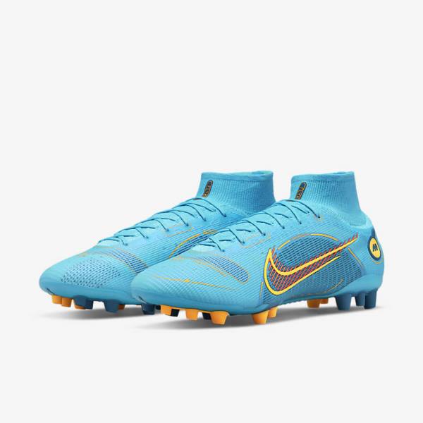 Men's Nike Mercurial Superfly 8 Elite AG Artificial-Grasss Football Shoes Blue / Orange | NK493MKI