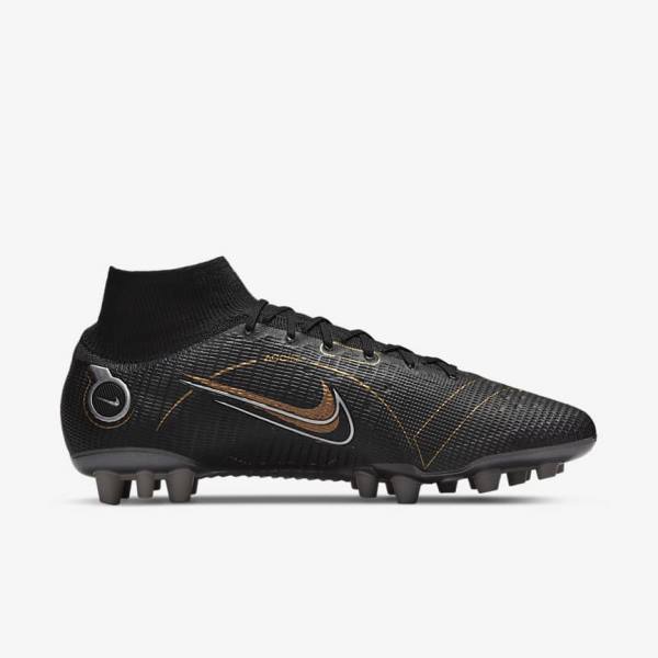 Men's Nike Mercurial Superfly 8 Elite AG Artificial-Grasss Football Shoes Black / Metal Silver / Grey / Metal Gold | NK824PNI