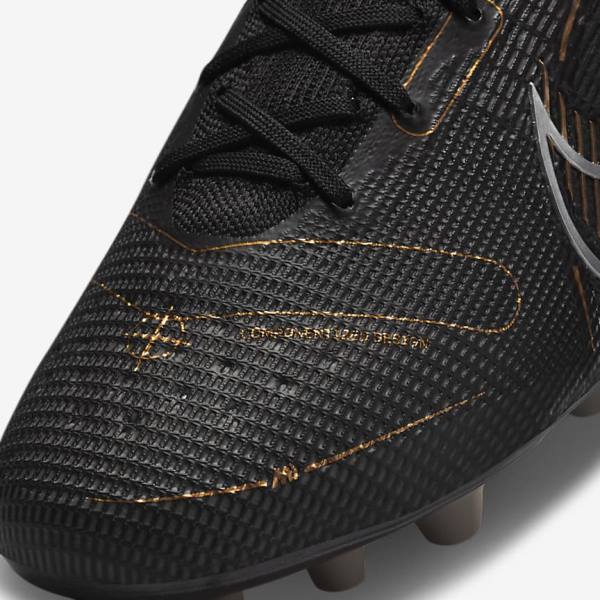 Men's Nike Mercurial Superfly 8 Elite AG Artificial-Grasss Football Shoes Black / Metal Silver / Grey / Metal Gold | NK824PNI