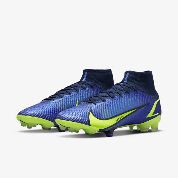 Men's Nike Mercurial Superfly 8 Elite FG Firm-Grounds Football Shoes Blue | NK125JUW