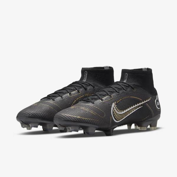 Men's Nike Mercurial Superfly 8 Elite FG Firm-Grounds Football Shoes Black / Metal Silver / Grey / Metal Gold | NK145HQC