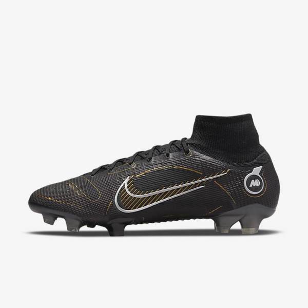 Men\'s Nike Mercurial Superfly 8 Elite FG Firm-Grounds Football Shoes Black / Metal Silver / Grey / Metal Gold | NK145HQC