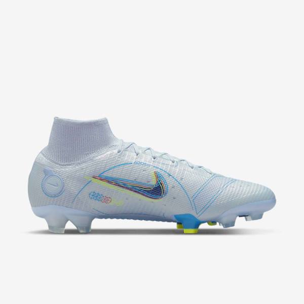 Men's Nike Mercurial Superfly 8 Elite FG Firm-Grounds Football Shoes Grey / Light Blue / Blue | NK850PMJ