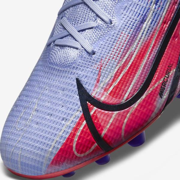 Men's Nike Mercurial Superfly 8 Elite KM AG Artificial-Grass Football Shoes Indigo / Light Red / Metal Silver | NK681YUE