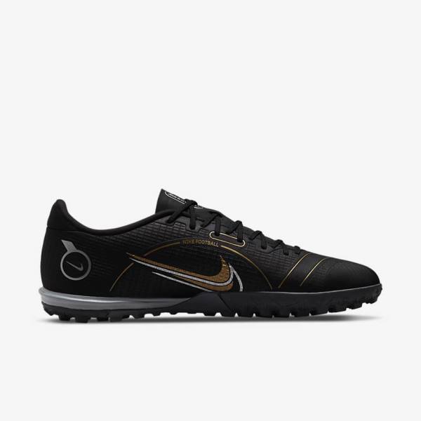 Men's Nike Mercurial Vapor 14 Academy TF Turf Football Shoes Black / Metal Silver / Grey / Metal Gold | NK635UZX