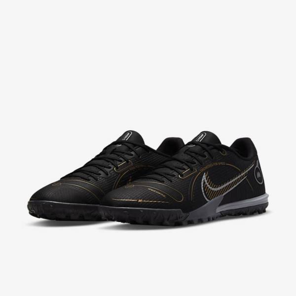 Men's Nike Mercurial Vapor 14 Academy TF Turf Football Shoes Black / Metal Silver / Grey / Metal Gold | NK635UZX