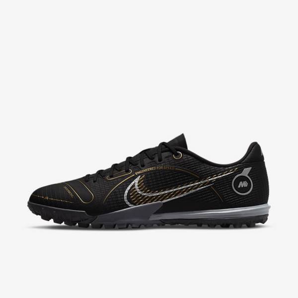 Men\'s Nike Mercurial Vapor 14 Academy TF Turf Football Shoes Black / Metal Silver / Grey / Metal Gold | NK635UZX