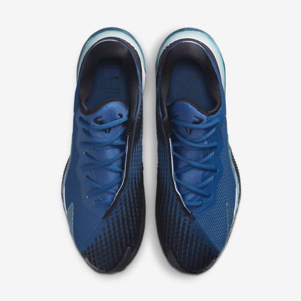 Men's Nike NikeCourt Air Zoom Vapor Cage 4 Rafa Clay Tennis Shoes Blue / Black / Metal Silver | NK387LNR