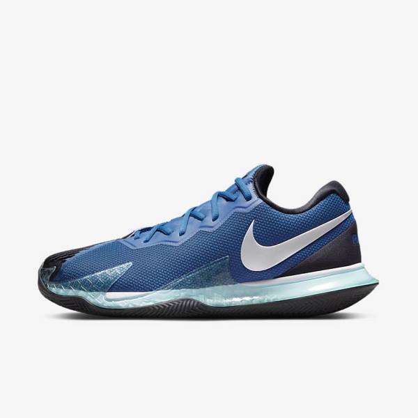 Men\'s Nike NikeCourt Air Zoom Vapor Cage 4 Rafa Clay Tennis Shoes Blue / Black / Metal Silver | NK387LNR