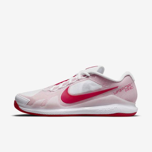 Men\'s Nike NikeCourt Air Zoom Vapor Pro Clay Court Tennis Shoes White / Red | NK978ANQ