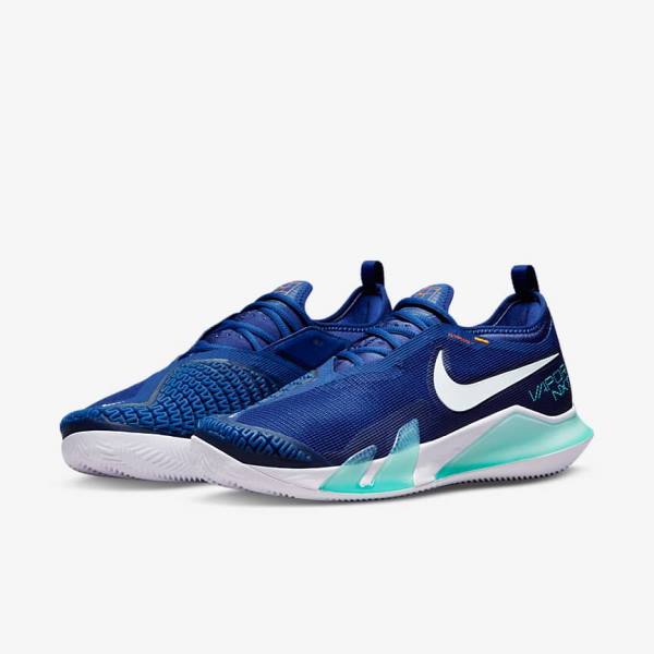 Men's Nike NikeCourt React Vapor NXT Clay Court Tennis Shoes Royal Blue / Turquoise / Orange / White | NK219BKW