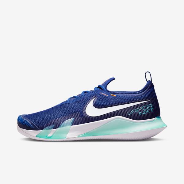 Men\'s Nike NikeCourt React Vapor NXT Clay Court Tennis Shoes Royal Blue / Turquoise / Orange / White | NK219BKW