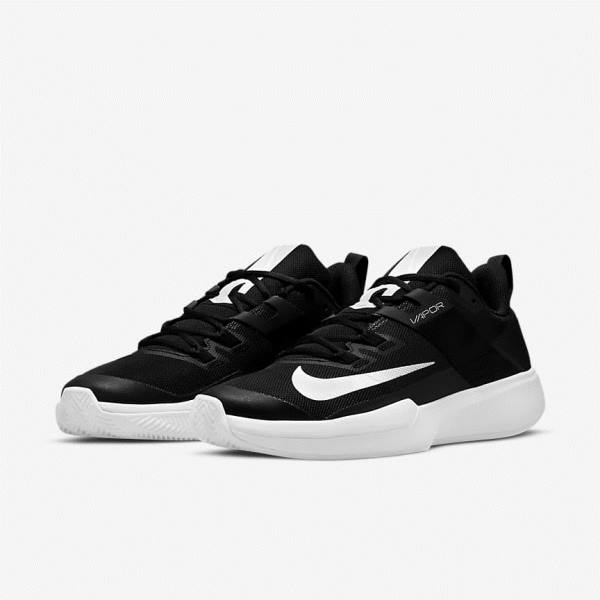 Men's Nike NikeCourt Vapor Lite Clay Court Tennis Shoes Black / White | NK218RWL