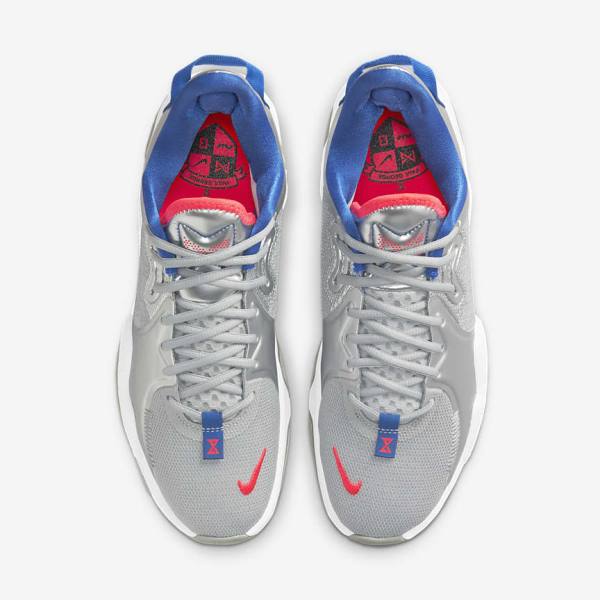 Men's Nike PG 5 Basketball Shoes Metal Silver / Royal / Red | NK193UYD