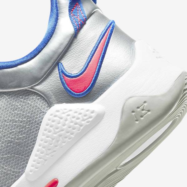 Men's Nike PG 5 Basketball Shoes Metal Silver / Royal / Red | NK193UYD