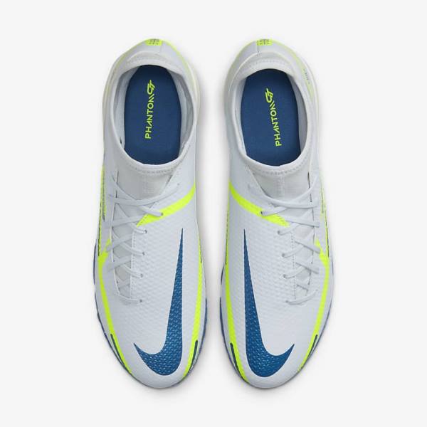 Men's Nike Phantom GT2 Academy Dynamic Fit TF Turf Football Shoes Grey / Light Blue / Dark Blue | NK128ZVE