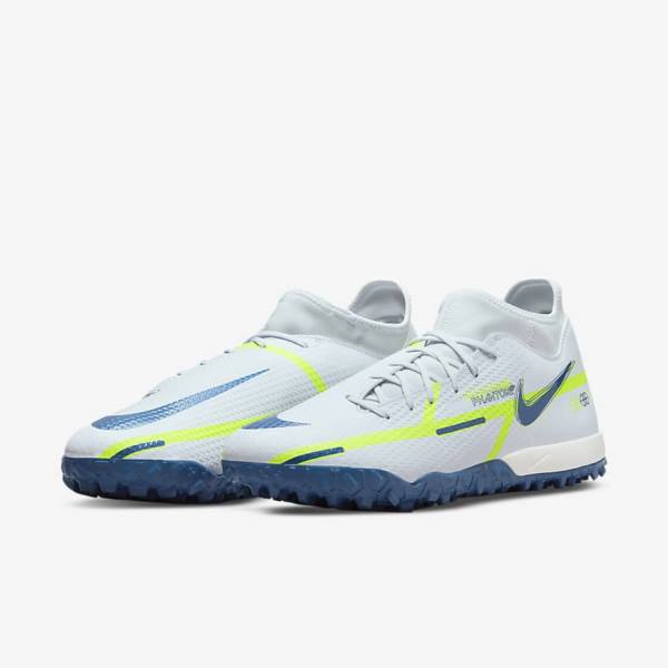 Men's Nike Phantom GT2 Academy Dynamic Fit TF Turf Football Shoes Grey / Light Blue / Dark Blue | NK128ZVE