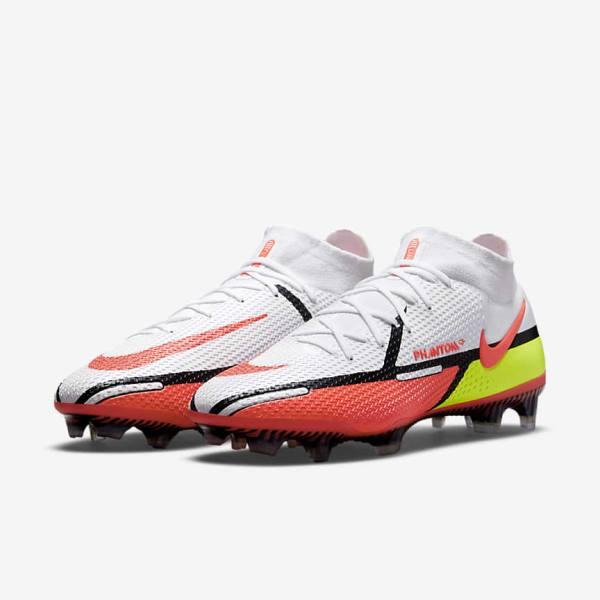 Men's Nike Phantom GT2 Dynamic Fit Elite FG Firm-Ground Football Shoes White / Light Red | NK319TFK