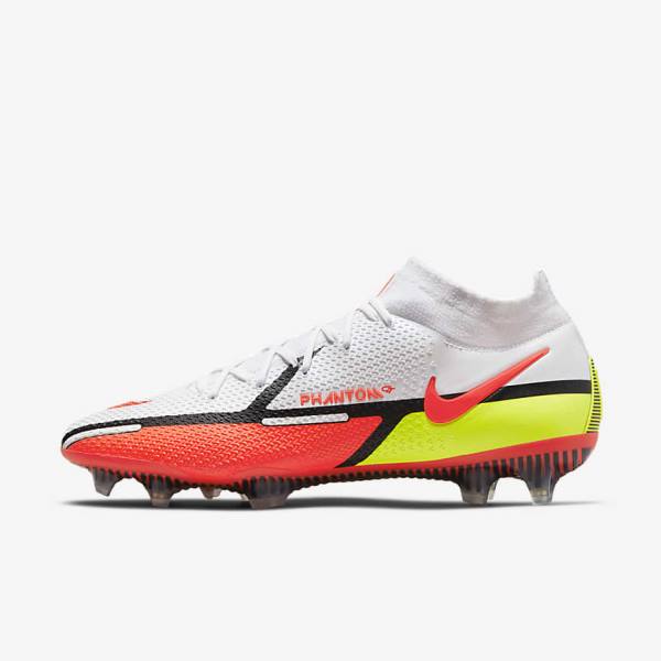 Men\'s Nike Phantom GT2 Dynamic Fit Elite FG Firm-Ground Football Shoes White / Light Red | NK319TFK