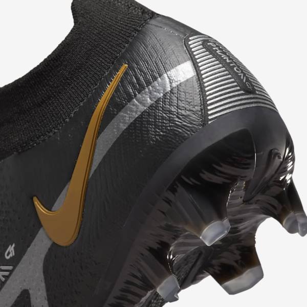 Men's Nike Phantom GT2 Dynamic Fit Elite FG Firm-Ground Football Shoes Black / Metal Gold / Metal Silver / Metal Dark Grey | NK872HDP