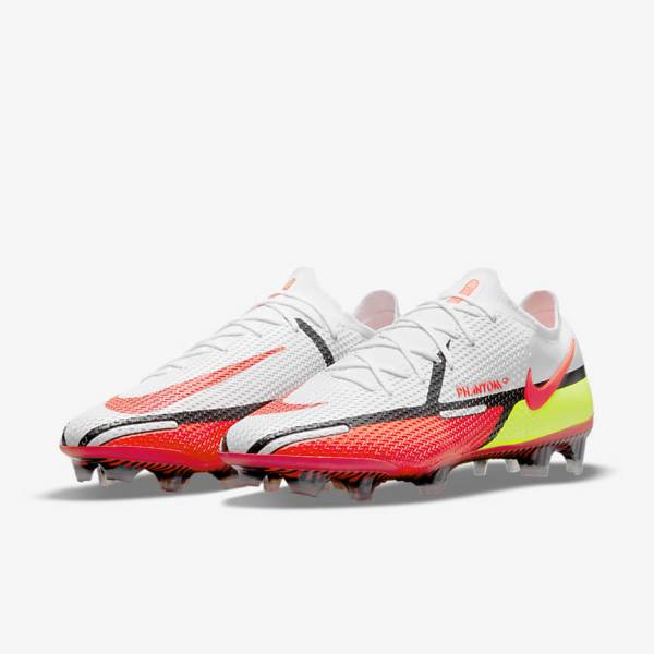 Men's Nike Phantom GT2 Elite FG Firm-Ground Football Shoes White / Black / Light Red | NK567APN