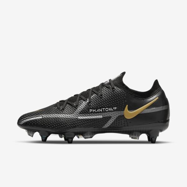 Men\'s Nike Phantom GT2 Elite SG-Pro AC Soft-Ground Football Shoes Black / Metal Gold / Metal Silver / Metal Dark Grey | NK042HGJ