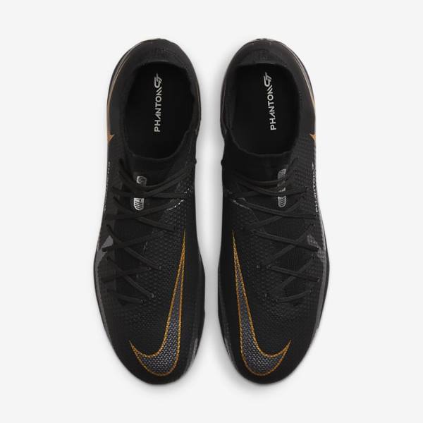 Men's Nike Phantom GT2 Pro Dynamic Fit FG Firm-Ground Football Shoes Black / Metal Gold / Metal Silver / Metal Dark Grey | NK524HZF