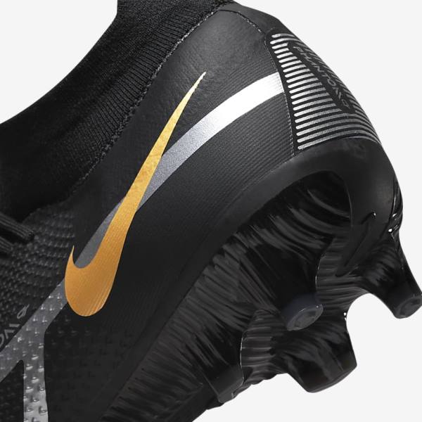 Men's Nike Phantom GT2 Pro Dynamic Fit FG Firm-Ground Football Shoes Black / Metal Gold / Metal Silver / Metal Dark Grey | NK524HZF