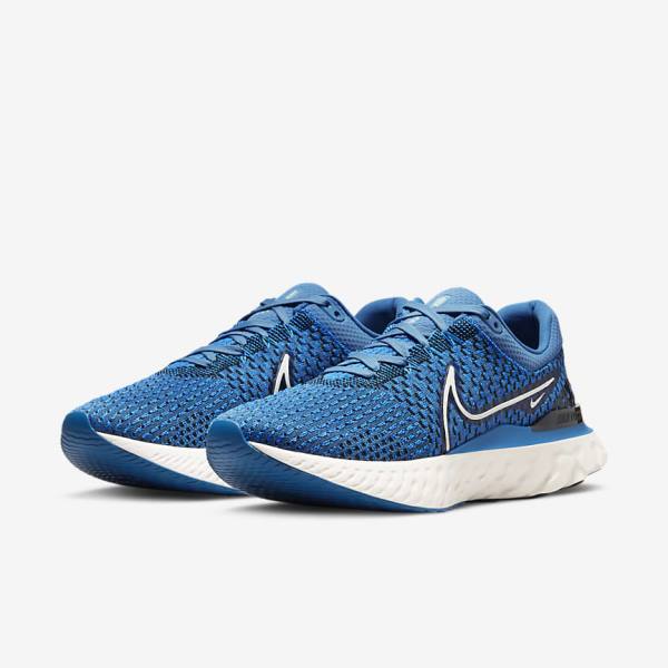 Men's Nike React Infinity Run Flyknit 3 Road Running Shoes Blue / Black | NK027ZVF