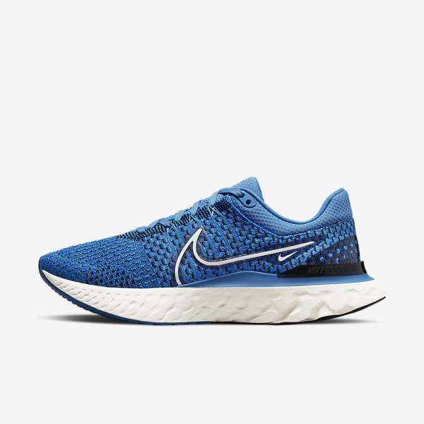 Men's Nike React Infinity Run Flyknit 3 Road Running Shoes Blue / Black | NK027ZVF