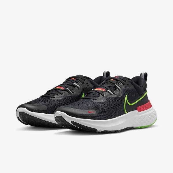 Men's Nike React Miler 2 Road Running Shoes Black / Red / White / Green | NK593SOB