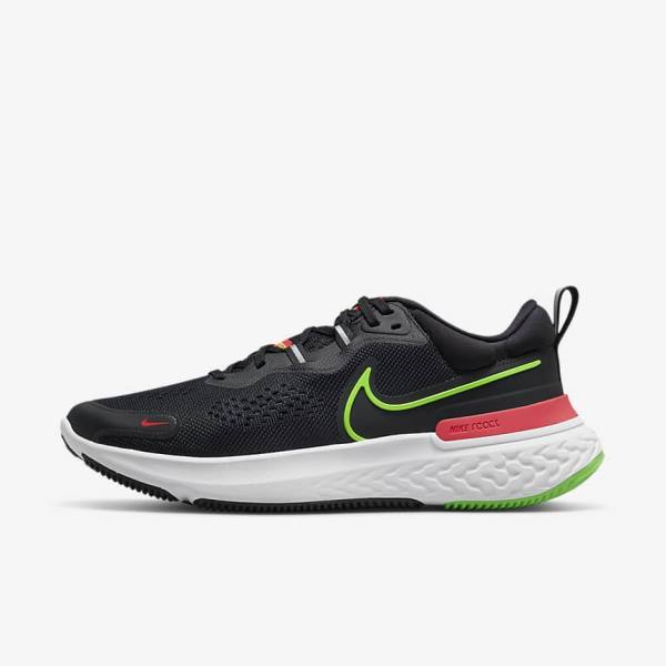 Men\'s Nike React Miler 2 Road Running Shoes Black / Red / White / Green | NK593SOB