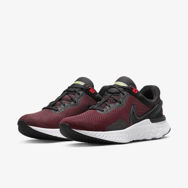 Men's Nike React Miler 3 Road Running Shoes Black / Red / White | NK259AHX