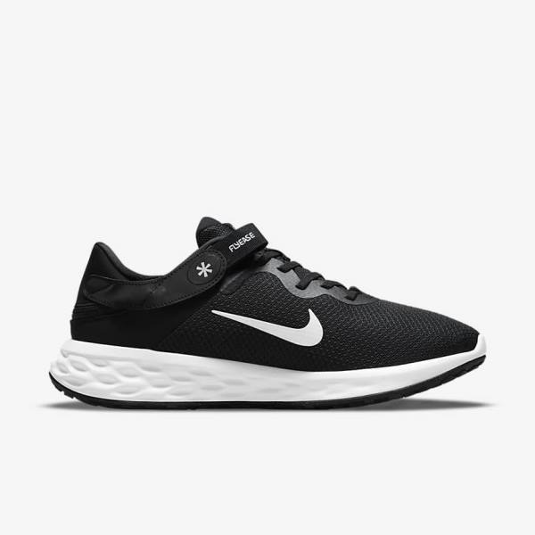 Men's Nike Revolution 6 FlyEase Next Nature Easy-On-And-Off Road (Extra Wide) Running Shoes Black / Grey / White | NK619TUI