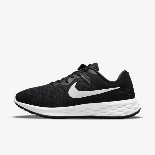 Men\'s Nike Revolution 6 FlyEase Next Nature Easy-On-And-Off Road (Extra Wide) Running Shoes Black / Grey / White | NK619TUI