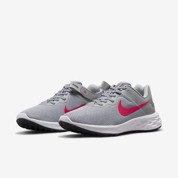 Men's Nike Revolution 6 FlyEase Next Nature Easy On-Off Road Running Shoes Light Grey / Dark Grey / Red | NK854BIC