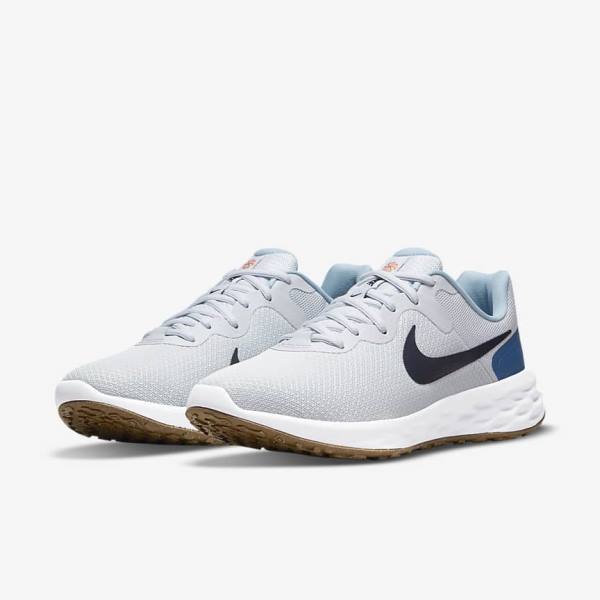 Men's Nike Revolution 6 Next Nature Road Running Shoes Platinum / Dark Blue / Blue | NK143TEL