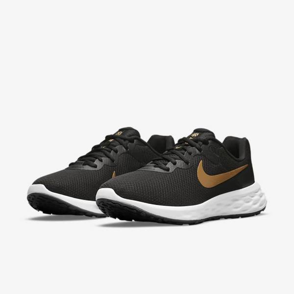 Men's Nike Revolution 6 Next Nature Road Running Shoes Black / White / Metal Gold | NK936THK