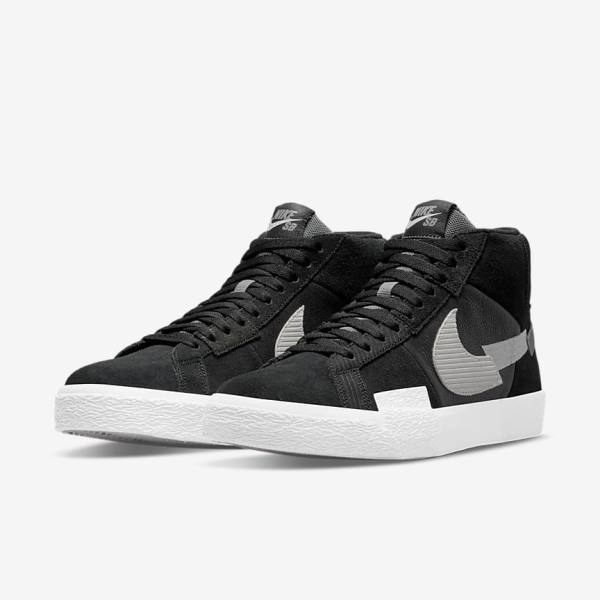 Men's Nike SB Zoom Blazer Mid Premium Trainers Black / Grey / White | NK249DBY