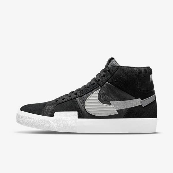 Men\'s Nike SB Zoom Blazer Mid Premium Trainers Black / Grey / White | NK249DBY