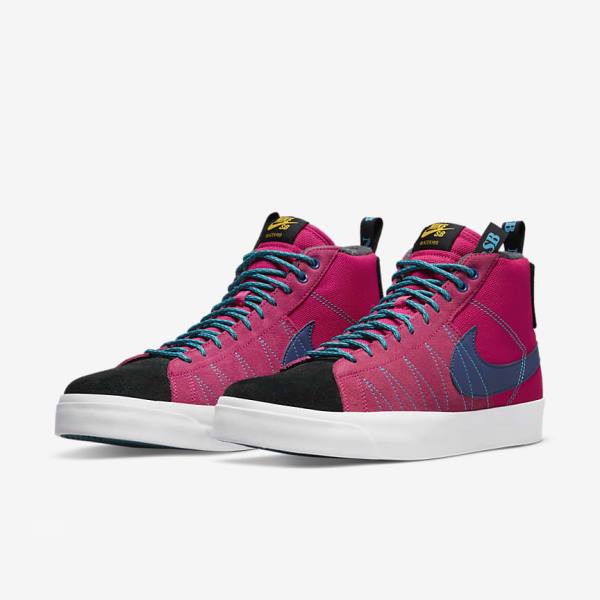 Men's Nike SB Zoom Blazer Mid Premium Trainers Pink / Blue / Royal Blue | NK509XUK