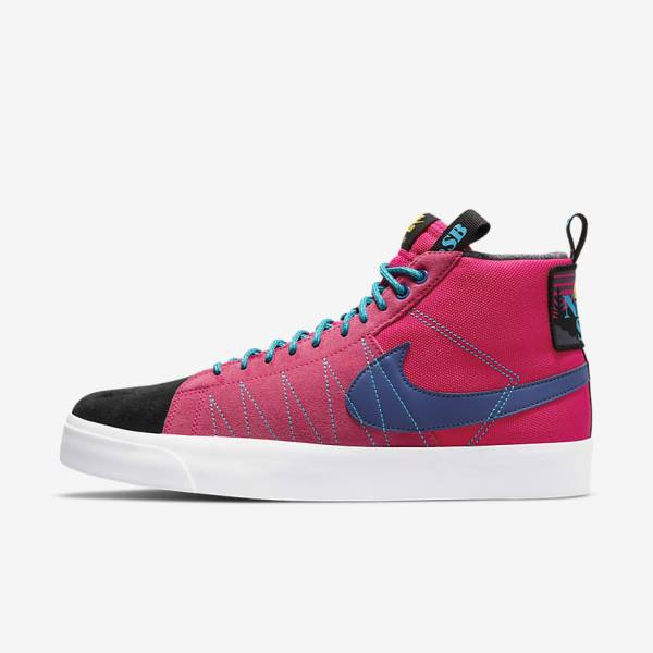 Men\'s Nike SB Zoom Blazer Mid Premium Trainers Pink / Blue / Royal Blue | NK509XUK