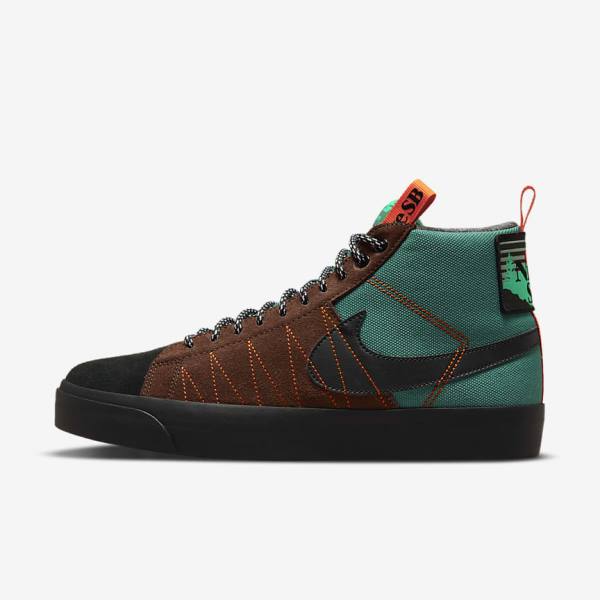 Men\'s Nike SB Zoom Blazer Mid Premium Trainers Green / White / Orange / Black | NK693CMA