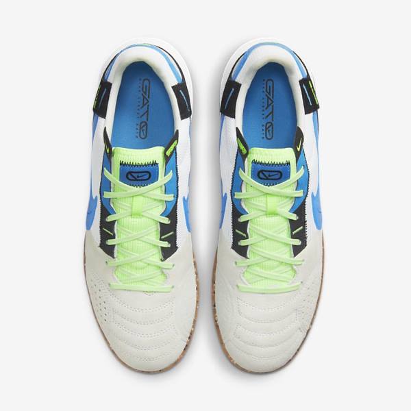 Men's Nike Streetgato Football Shoes White / Black / Light Green / Light Blue | NK704BIL