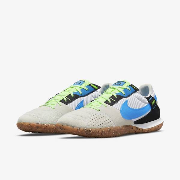 Men's Nike Streetgato Football Shoes White / Black / Light Green / Light Blue | NK704BIL